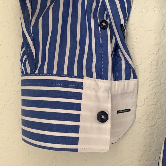COOGI Luxe Blue White Striped Cotton Embroidered Logo Dress Shirt Size XXL - Picture 9 of 14